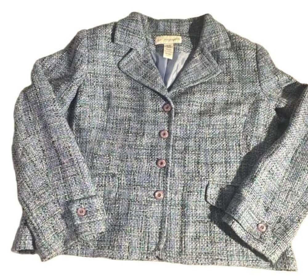 Sag Harbor Tweed Blazer Size 18 Blue Multi Button Front Pocket Jacket